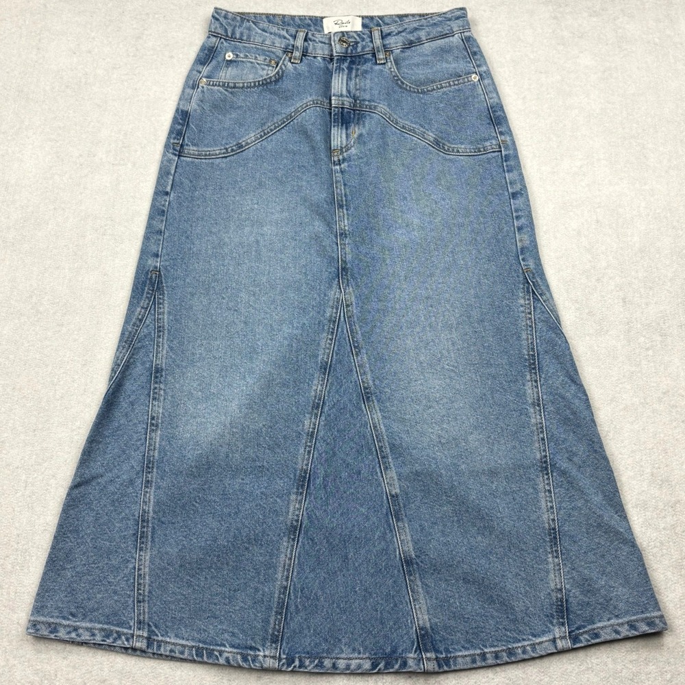 Rails Del Rey Denim Skirt 26 Blue Cotton Western Yoke Paneled Flare Midi Maxi